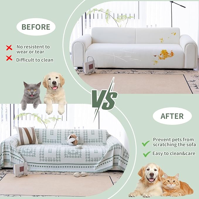 Houndstooth Sofa Covers Washable, Boho Couch Cover for Dogs Washablee, Sofa Blanket Cover, Medium Couch Covers for Recilner&Chair(1pc/Green/71×71")