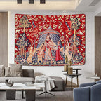 FEASRT European Medieval Royal Tapestry Maiden and Unicorn Tapestry Lady Tapestry, 60x40 Inches Soft Flannelette, for Medieval Art Collection of Decorative Wall Tapestry