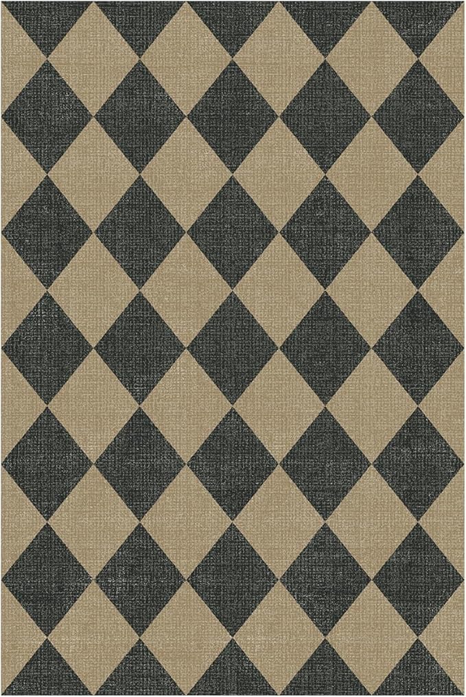 Lessymo Checkered Easy Jute Entryway Rug, 2x3 Washable Area Rug Non Slip Front Door Mat, Farmhouse Non Shed Low Pile Indoor Outdoor Carpet for Kitchen Bathroom Porch, Diamond Black/Beige