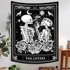 Onivein The Lovers Skull Tapestry Gothic Tapestry Vertical Black and White Skeleton Gothic Witch Sun Moon Floral Plant Snake Tapestries Wall Hanging Decor for Bedroom Dorm Room 35 x 47 Inches