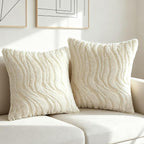 Cream Pillow Covers 18x18 Set of 2, Faux Fur Soft Textured Throw Pillow Covers Boho Fluffy Geometric Decorative Pillow Covers for Couch Bed Livingroom