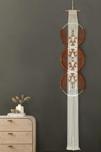 Flber Macrame Wall Hanging Brown and white Boho Wall Decor Art Living room wall art Round Handmade Geometric Lines Home Décor 11.8W x 65L