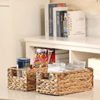 Vagusicc Wicker Storage Basket, Set of 2 Hand-Woven Storage Baskets for Organizing, Small Wicker Basket for Toilet Paper, Foldable Cube Organizer Bins for Shelves and Bathroom (Water Hyacinth)