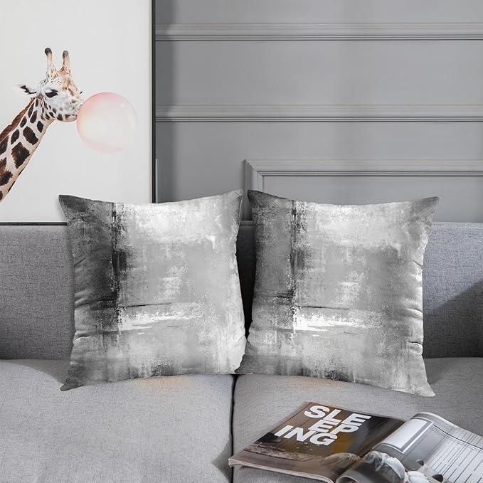 Britimes Throw Pillow Covers Modern Home Art Decor, 20 x 20 Inches Set of 2 Abstract Oil Painting Pillowcases for Bedroom, Living Room, Cushion Couch Sofa, Abstract White Grey
