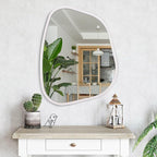 White Irregular Oval Wall Mirror Large 26"x18" Inches Asymmetrical Mirror Modern Wood Frame Unique Shape Wall Mounted Vanity Artistic Mirror Decor for Living Room Bedroom Bathroom Entryway