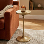 Vintage Brass Cast Iron Side Table Round Accent Table for Living Room Drink Cocktail Martini Table Bedroom Bedside Nightstand Lamp Table Patio Plant Stand Small Apartment Decorative Furniture