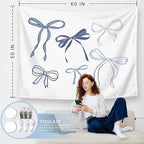LIANGW Coquette Blue Bow Tapestry Wall Hanging, Coquette Preppy Room Decor, Girly Aesthetic Wall Blanket Decor for Girls Room College Dorm Apartment, 50x60 Inch
