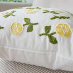 vctops Yellow Rose Embroidered Decorative Throw Pillow Cover Spring Summer Floral Square Pillow Cases Garden Cotton Cushion Cover for Couch Sofa Bed (Flower D,18"x18")