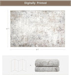Washable Rugs 6x9 Area Rugs for Living Room,Modern Abstract Rugs for Bedroom,Large Carpets,Ultra Soft Faux Wool Retro Dining Room Rug,Non Slip&Non-Shedding Low Pile Print Rug- Beige Grey