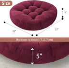 Meditation Floor Pillow Set of 2 Large Round Floor Cushions for Adults Tufted Corduroy Floor Seat Pillows Cushion for Living Room Tatami Yoga,Brown 22x22 Inch