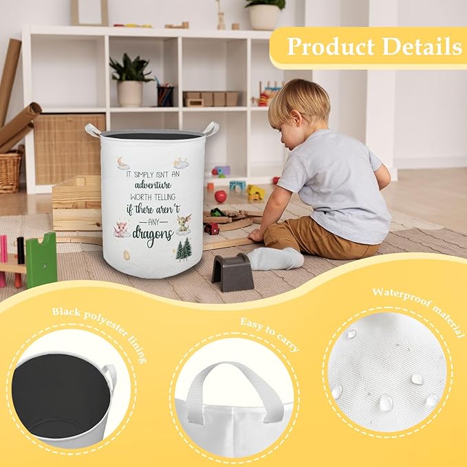 Dragon Nursery Kids Laundry Basket, Toybox for Boys Room, Dragon Fantasy Nursery Laundry Basket Hamper Waterproof Collapsible Clothes Toys Storage Bin Organizer for Kids Room Playroom Bathroom
