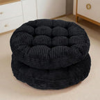 Large Floor Pillow for Adults, 22x22" Memory Foam Floor Cushion with Corduroy Cover, Square Floor Sitting Cushions for Meditation, Lounge,Seating for Yoga, Tatami Living Room (2, Round-Black)