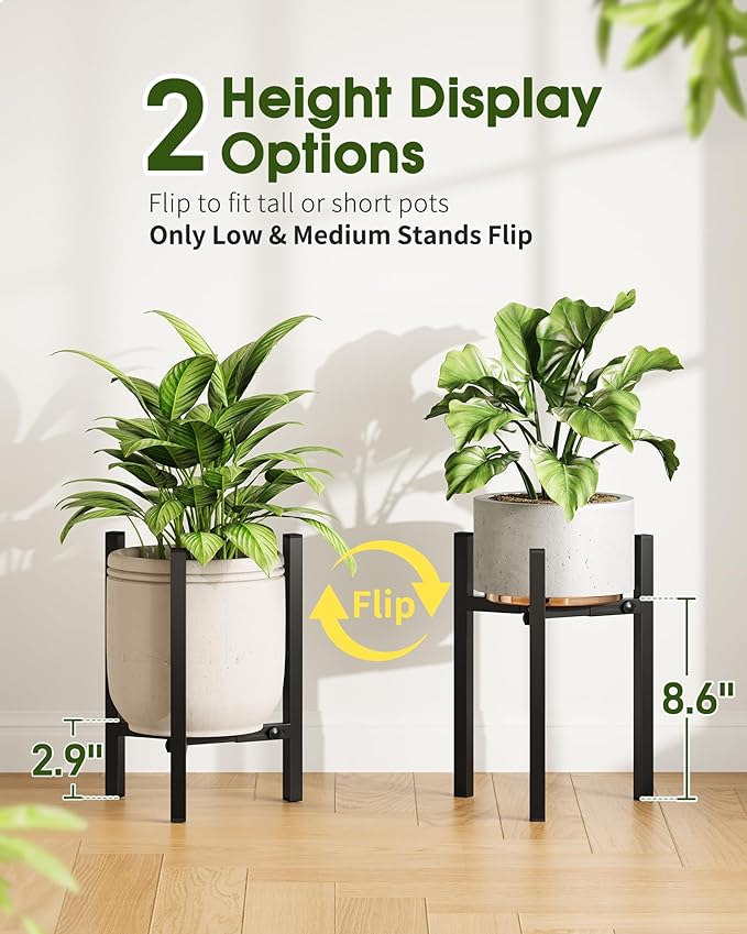 3 Pack Plant Stand Indoor Adjustable, Metal Modern Indoor Plant Stand, Heavy Duty Single Plant Stands Outdoor Corner, Stable Plant Holder Indoor Stand, Fits 8 to 12 Inches Pots, Black