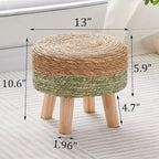 Wimarsbon Round Foot Stool Natural Seagrass Poufs Ottoman Hand Weave Footrest Stool for Couch Desk Extra Seat Step Stool with Solid Wood Legs for Hallway Patio Lounge Green