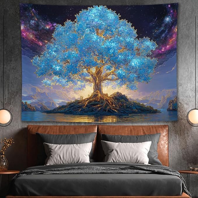 YJDYJD Tree of Life Wall Tapestry – Spiritual Boho Wall Hanging with Celestial Sky and Nature Design, Inspirational Meditation Wall Art and Nature Decor for Bedroom, Living Room, or Yoga Room