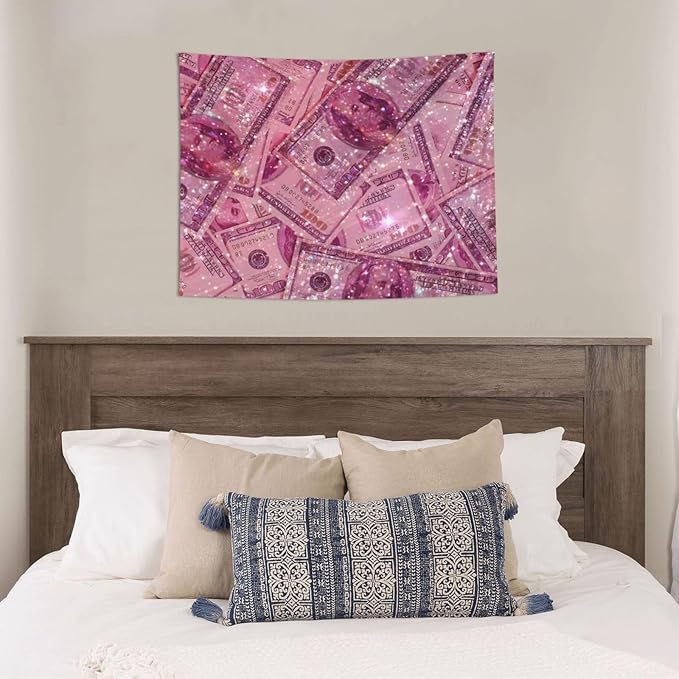 Pink Money Tapestry 29x37 In Aesthetic Wall Hanging Decorative Tapestries Cute Preppy Banner For Teen Girl Bedroom College Dorm Home Living Room Party Decor