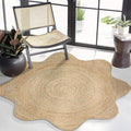Chardin Home Hand Woven Natural Jute Braided Rug – 6 Ft Round Scalloped Rug | Rustic Boho Farmhouse Reversible Rug for Entryway, Front Door, Kitchen, Nursery, Dining Room, or Patio | Natural Fiber Rug