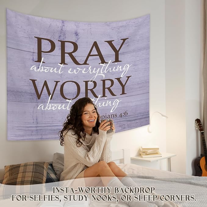 STHTTSW Christian Tapestry, Bible Verse Pray Tapestries Wall Blanket, Religious Scripture Wall Hanging Decor for Church Prayer Room Home Office, 50x60 Inch