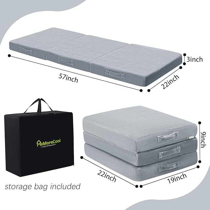 MeMoreCool Foldable Floor Cushion Kids Trifold Play Mat, Kids Folding Seat Pad Portable Lounger, 57x22 Inch Grey