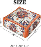 Unstuffed Pouf Cover Ottoman Footrest Bohemian Chenille Foot Stool Floor Bean Bag 20x20x8 Inches for Living Room Bedroom Home Decor (Orange, Square)