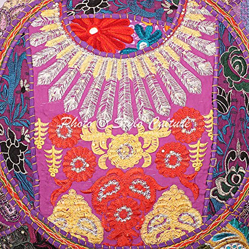 Ethnic Yoga Pillows for Sitting On Floor Vintage Patchwork Pouf Cover Purple 18x18 Decorative Round Decor Seating Tuffet Seat Pouf Cover Footstool Cotton Embroidered 1 Pc - color: Purple