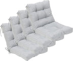 QILLOWAY Outdoor Seat/Back Chair Cushion Tufted Pillow, Spring/Summer Seasonal Replacement Cushions - Pack of 4 (Silver/Grey)