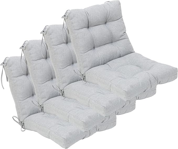 QILLOWAY Outdoor Seat/Back Chair Cushion Tufted Pillow, Spring/Summer Seasonal Replacement Cushions - Pack of 4 (Silver/Grey)