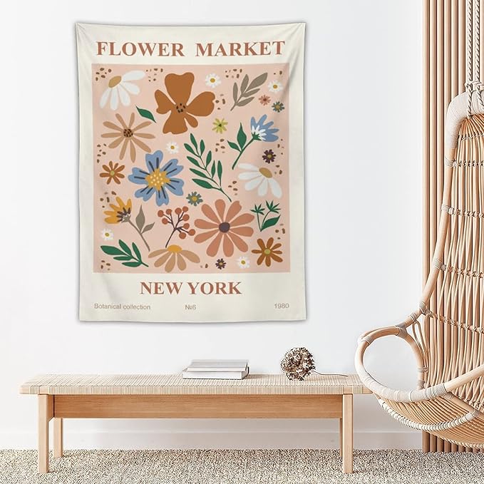 Chordity Danish Pastel Botanical Flower Market Aesthetic Tapestries Wall Hanging Tapestry Decorative Flag For Home Decor Living Room College Dorm Bedroom Banner Poster 40 * 60 Inch