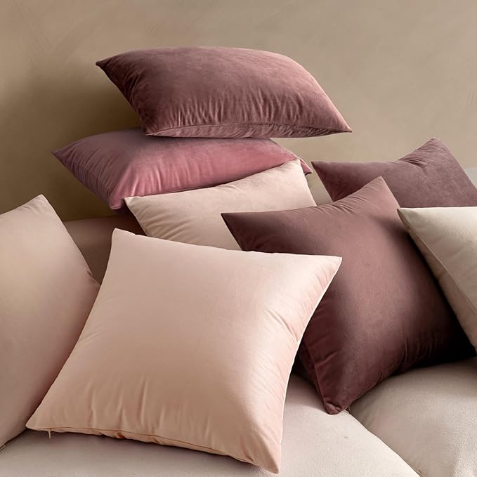 MIULEE Velvet Throw Pillow Covers 20x20 Inch, Pack of 2 - Pink, Super Soft Decorative Square Cushion Cases Modern Luxury Valentines Spring Home Decor for Sofa,Couch,Bed,Chair