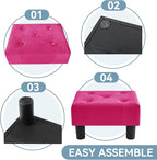 Poofzy Small Foot Stool Ottoman, Velvet Ottoman Foot Rest with Legs, Rectangle Foot Rest for Couch, Footstools and Ottomans Small for Living Room and Entryway (Hot Pink)