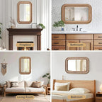 Micasso Handmade Rattan Mirror for Wall: 24"x36" Solid Wood Frame Bamboo Mirror - Distressed Finish Suit for Natural Style - Rustic Shabby Chic Wicker Mirrors for Farmhouse/Entryway for Nature Lovers