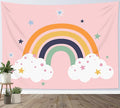 LB Boho Rainbow Tapestry White Cloud with Stars in Pink Sky Wall Hanging Tapestry Cartoon Mid Century Tapestries for Living Room Bedroom Dorm Wall Decor,78x60 inch