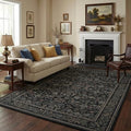 GarveeHome 5x7 Washable Area Rugs for Living Room, Boho Vintage Rug Non Slip Low Pile Stain Resistance Indoor Soft Large Throw Carpet for Bedroom Dining Room Office Black
