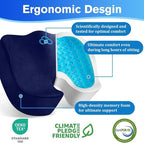 Seat Cushion, Gel Chair Cushions, Office Chair Cushions, Anti-Slip Bottom & Removable Cover Tailbone Pain Relief Cushion, Memory Foam Seat Cushion for Office, Wheelchair, Car (Blue)