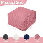 MeMoreCool Square Stuffed Pouf Ottoman Foot Rest, Stripe Furry Floor Pouf Foot Stool with Foam Chunk Filling, Soft Fluffy Stuffed Ottoman Footrest for Living Room, Corduroy Pink