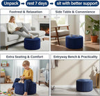 Tiita Round Stuffed Pouf Ottoman, Stripe Faux Fur Poufs with Foam Chunk Filling, Furry and Fluffy Pouf 21×21×12 inch Foot Stool Storage Ottoman,Puff Office Foot Rest for Couch Living Room, Navy Blue