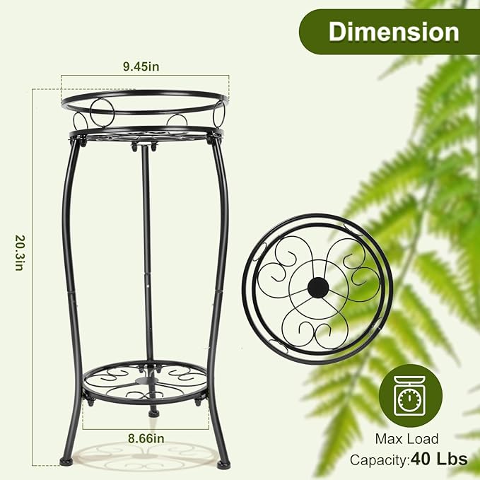 THKFUL Metal Plant Stands Indoor Outdoor, 2Tier Tall Potted Plant Stand Plant Shelf Flower Pot Stand Iron Plant Holder for Multiple Planter,Rustproof Corner Plant Rack for Christmas Gift(20.3'')