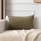 Kevin Textile 12x20 Inch Pillow Cover 1 Pack Boho Decorative Soft Striped Corduroy Lumbar Farmhouse Color Accent Rectangle Cushion Case for Living Room Couch Sofa Bed, Olive Green