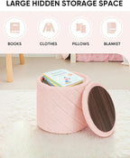 B FSOBEIIALEO Ottoman with Stroage, Boucle Round Storage Ottoman with Tray,Foot Rest Stool for Dorm Room, Living Room Pink, 12.99"x12.99"x13.78"