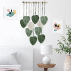 EaseMyKit Macrame Wall Hanging Leaves Tapestry, Boho Wall Decor Woven Feather Handmade Yarn Tassels Leaf Wall Art Decorations for Nursery, Bedroom, Office,Living Room,16x26 Inch(Green)