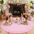 GarveeHome Round Area Rugs 5ft for Bedroom, Solid Pink Washable Circle Rug Soft Non Slip Floral Print Floor Mat Carpet Indoor Thin Rug for Kids Room Dining Room Playroom Nursery