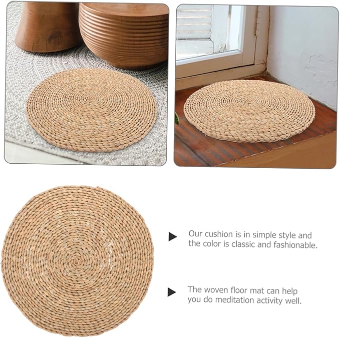 YARNOW Woven Floor Pillow Woven Seating Mat Meditation Cushion for Bedroom Rustic Decor