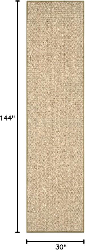 SAFAVIEH Natural Fiber Collection Runner Rug - 2'6" x 12', Natural & Olive Green, Seagrass, Basketweave Pattern with Border (NF114G)