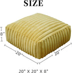 Unstuffed Pouf Ottoman Cover Soft Storage Extra Seat Farmhouse Comfortable Bohemian Poufs Accent Footrest 20x20x8 Inches for Living Room Bedroom Study Nook (Yellow B, Square)