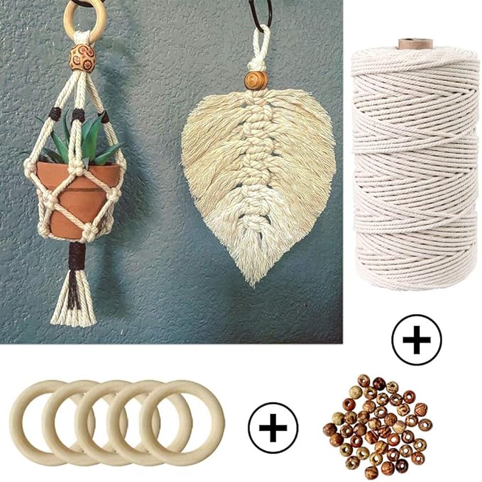 169pcs Macrame Kits for Beginners 3mm x 220yards Natural Cotton Macrame Cord Wall Hanging Kit, Best Macrame Supplies for Macrame Plant Hanger with Wooden Beads,Wooden Rings,Wooden Sticks,S Hooks