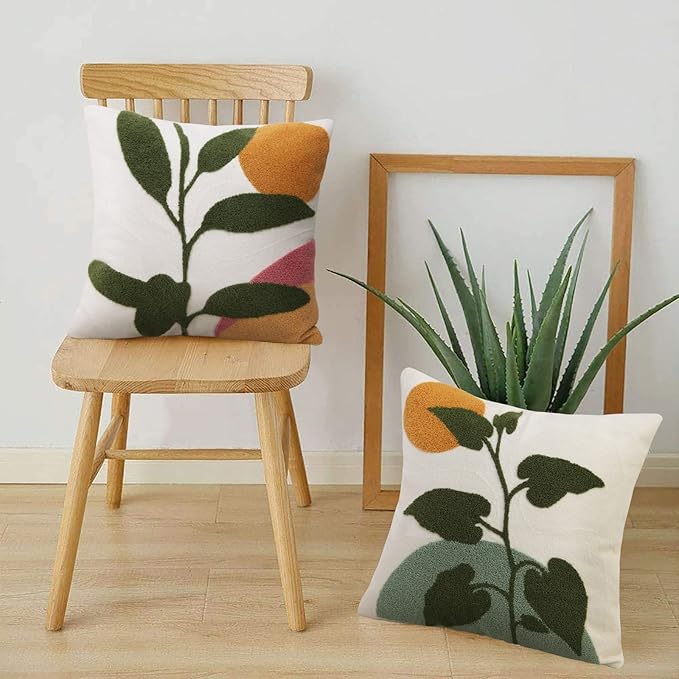 JASEN Abstract Boho Pillow Covers 20x20,Soft Mid Century Geometric Floral Decorative Throw Pillows for Couch Bed Sofa Bedroom（Only 1 Pillow Cover）