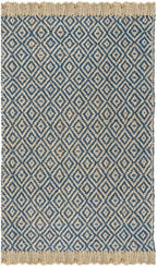 SAFAVIEH Natural Fiber Collection Area Rug - 10' x 14', Tropical Blue & Natural, Handmade Boho Diamond Tassel Jute, Ideal for High Traffic Areas in Living Room, Bedroom (NF266D)