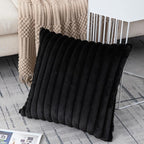ZLINA Set of 2 Black Faux Fur Decorative Throw Pillow Covers Fluffy Striped Pillowcase Cushion Covers 22 x 22 Inch Decor Sofa Couch Bedroom