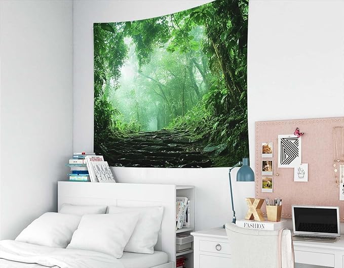 EMMTEEY Forest Tapestry Spring Green Forest Road 60X50 Inch Ceiling Tapestry Wall Art Hanging Tapetries for Bedroom Living Room Dorm Décor