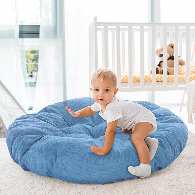 Extra Large Floor Cushion Seating Round Floor Pillow Papasan Swing Cushion for Adults Oversized Playroom Pillows Reading Nook Big Pillow for Sitting Yoga Living Room Sofa (Lake Blue, Classic)